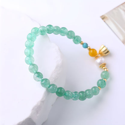 Luxyin Iris Green Strawberry Quartz Crystal Bead Bracelet