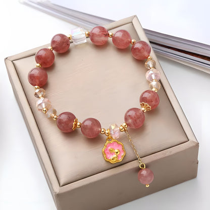 Luxyin Lynn Strawberry Quartz Crystal Bead Bracelet