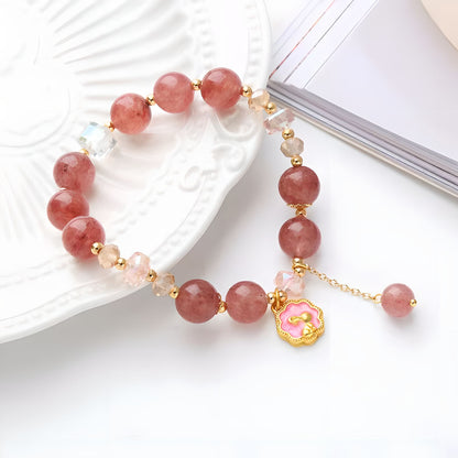 Luxyin Lynn Strawberry Quartz Crystal Bead Bracelet