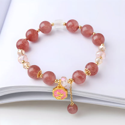 Luxyin Lynn Strawberry Quartz Crystal Bead Bracelet