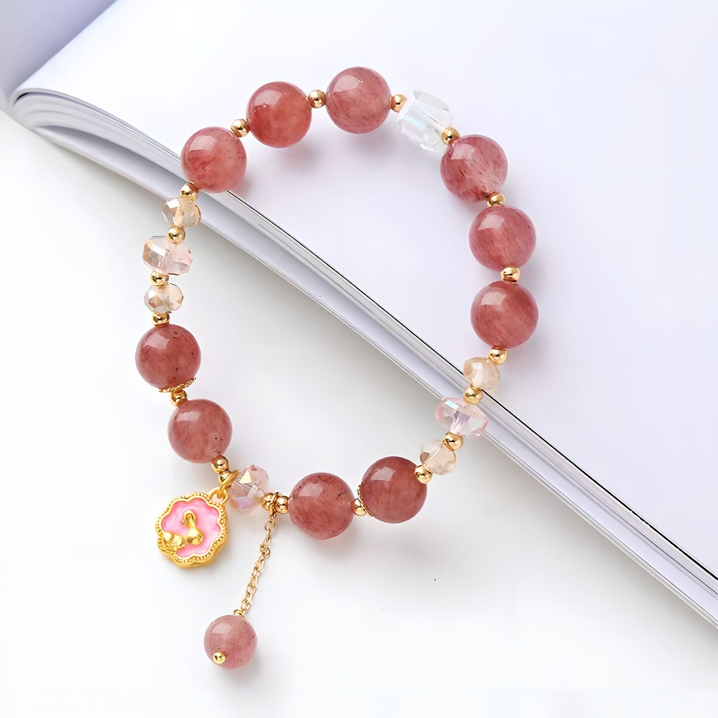 Luxyin Lynn Strawberry Quartz Crystal Bead Bracelet