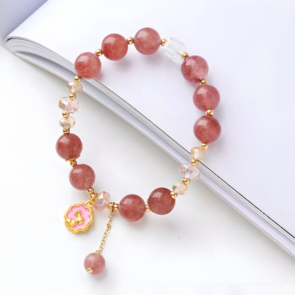 Luxyin Lynn Strawberry Quartz Crystal Bead Bracelet