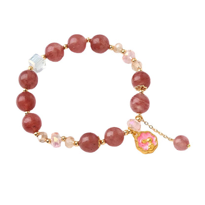 Luxyin Lynn Strawberry Quartz Crystal Bead Bracelet