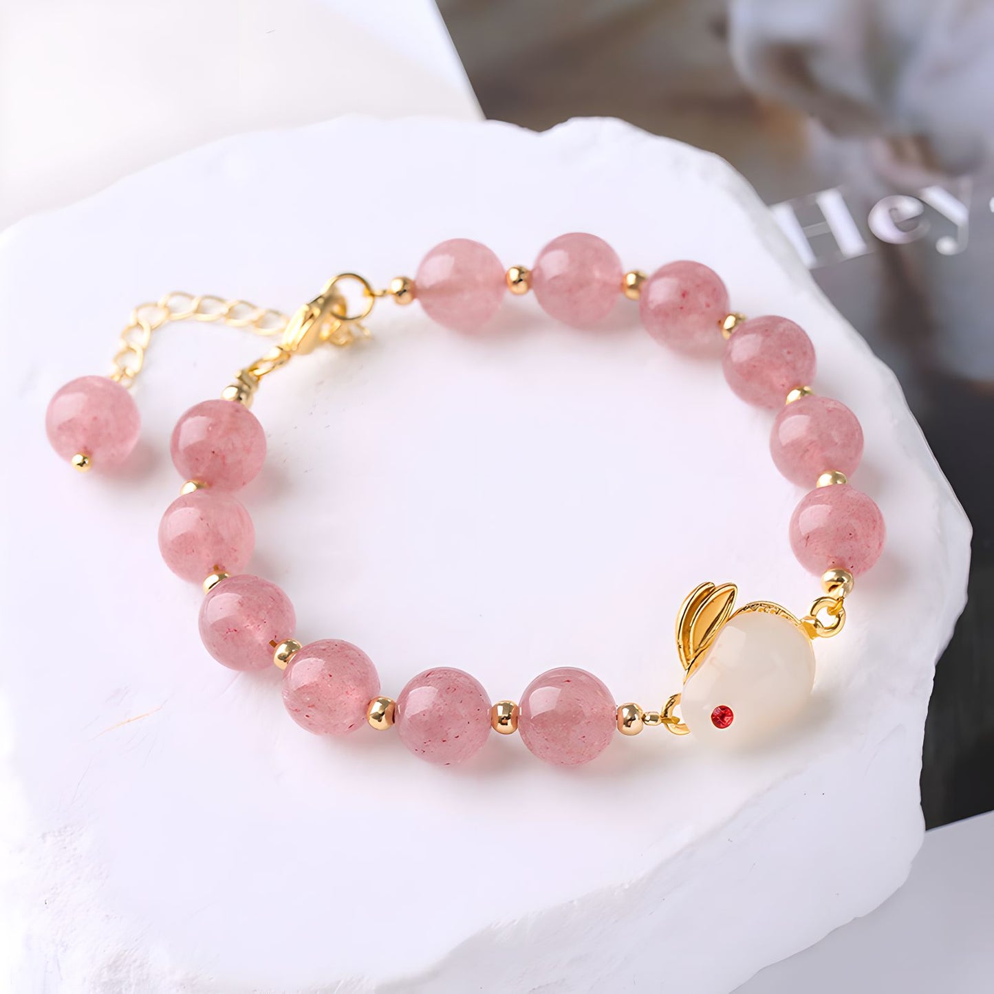 Luxyin Myrna Strawberry Quartz Crystal Bead Bracelet