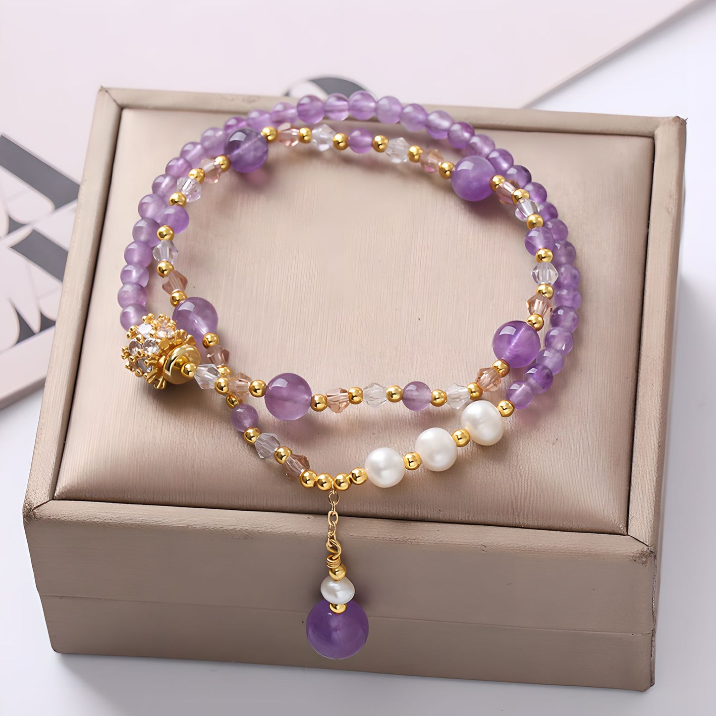 Luxyin Patricia Amethyst Crystal Bead Bracelet