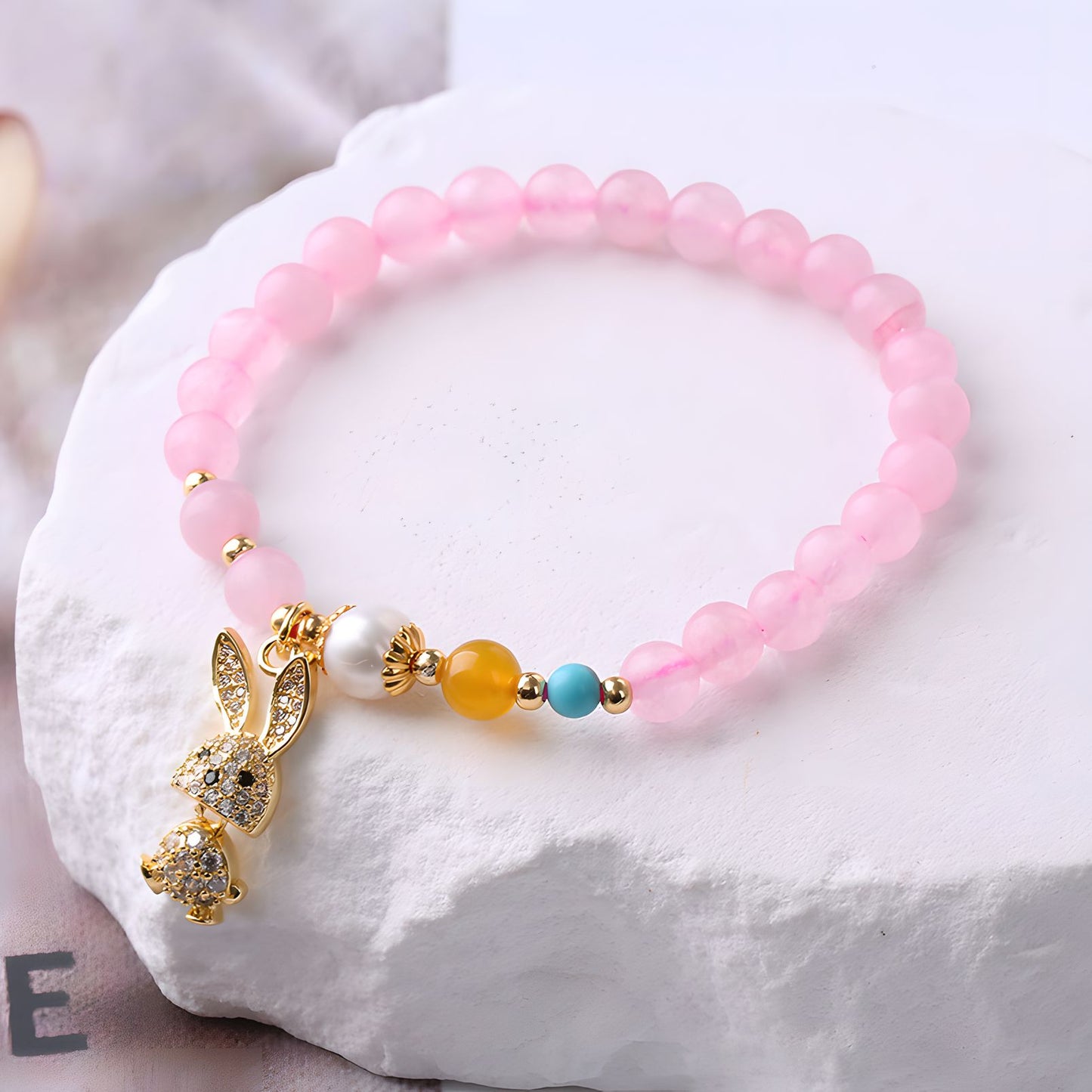 Luxyin Penelope Rose Quartz Crystal Bead Bracelet