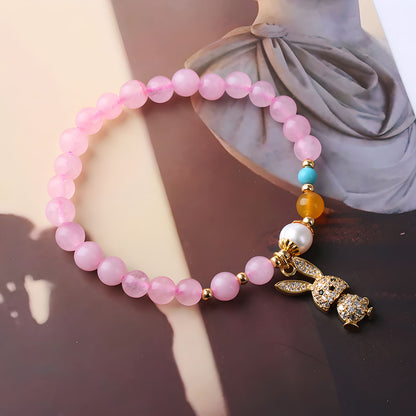 Luxyin Penélope pulsera de cuentas de cristal de cuarzo rosa