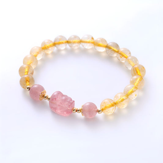 Luxyin Penny Strawberry Quartz Crystal Bead Bracelet