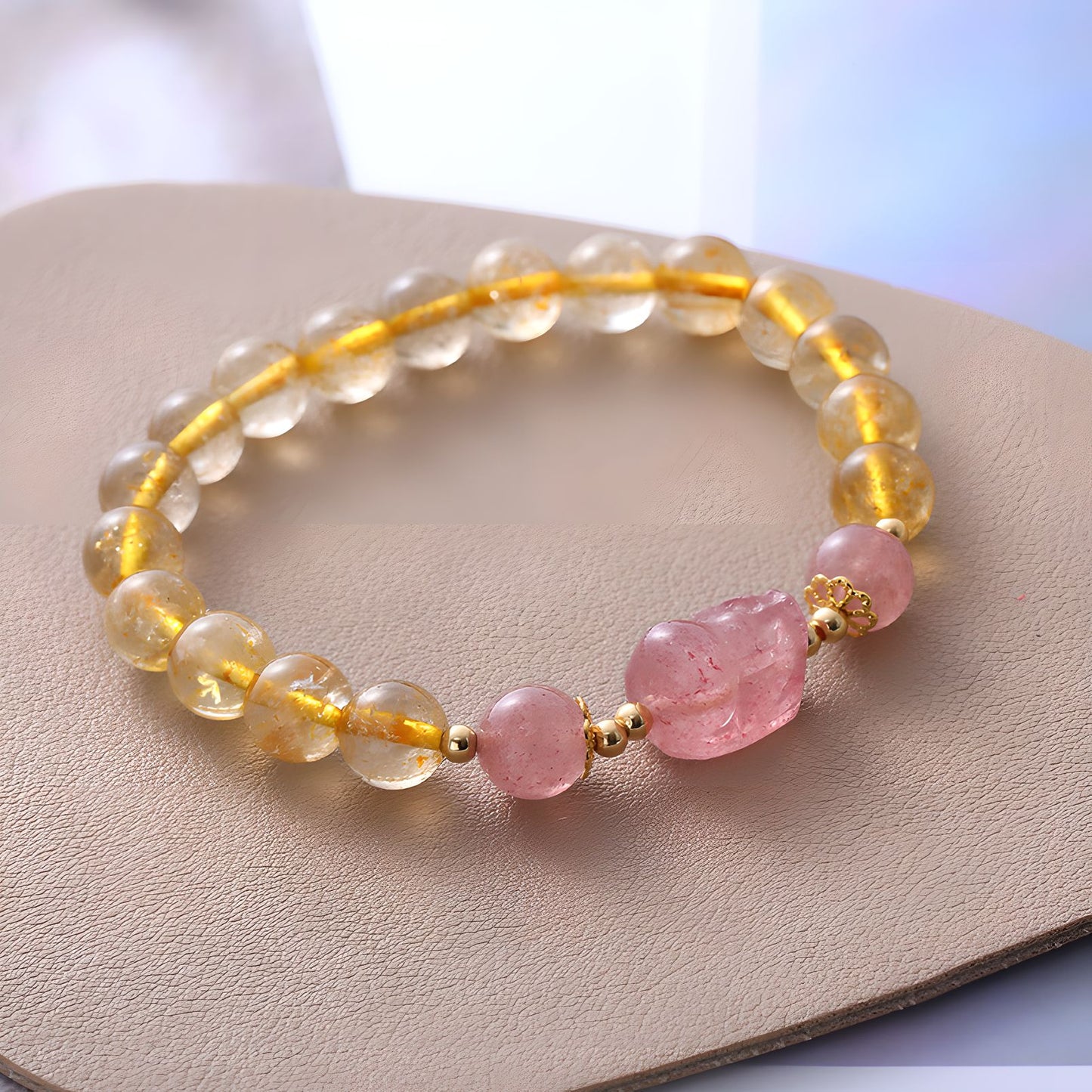 Luxyin Penny Strawberry Quartz Crystal Bead Bracelet