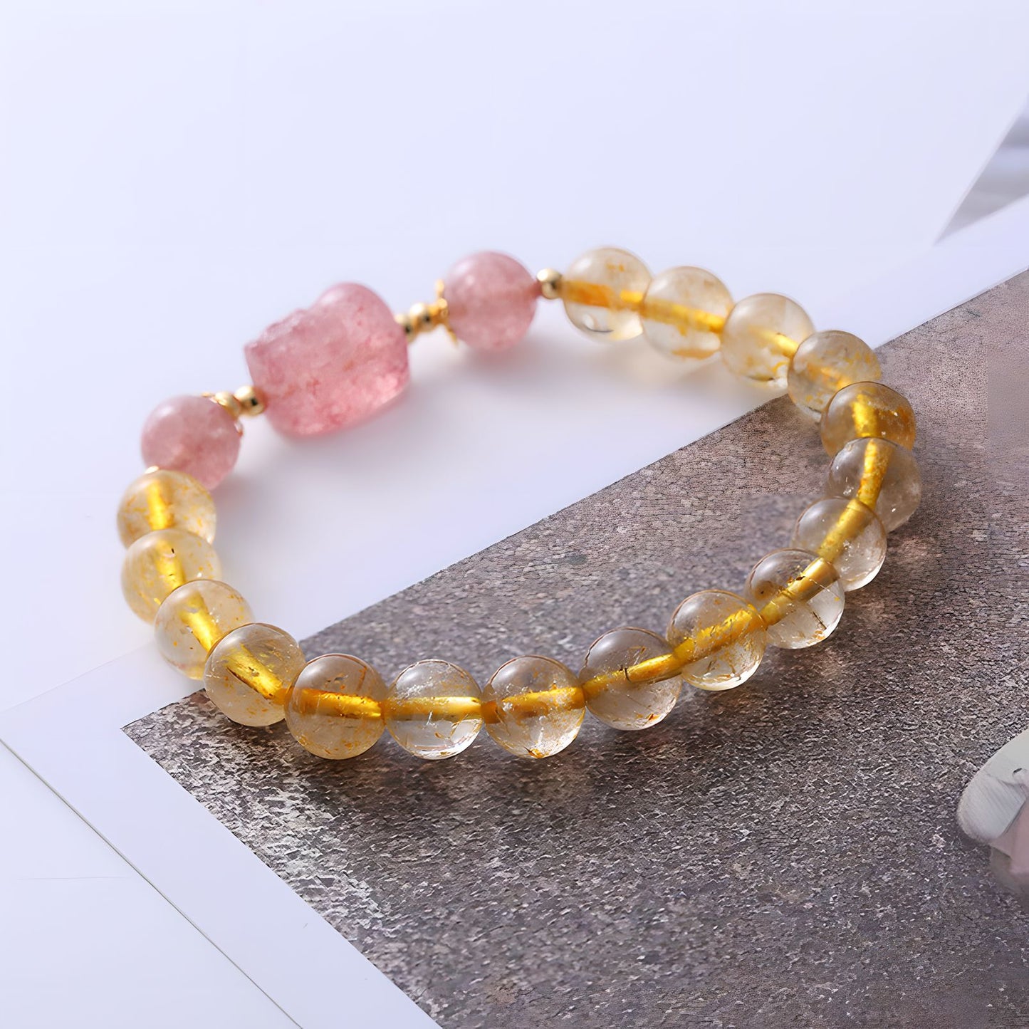 Luxyin Penny Strawberry Quartz Crystal Bead Bracelet