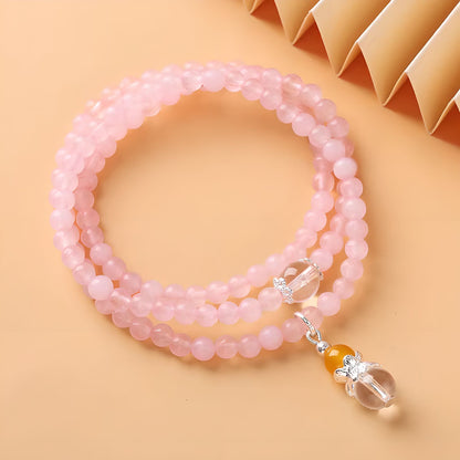 Pulsera de cuentas de cristal de cuarzo rosa Luxyin Spring