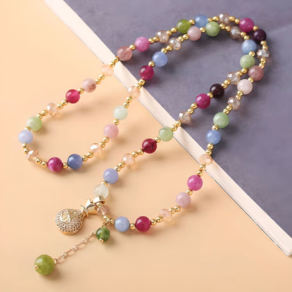 Luxyin Verna Rainbow Tourmaline Crystal Bead Bracelet