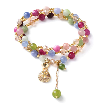 Luxyin Verna Rainbow Tourmaline Crystal Bead Bracelet