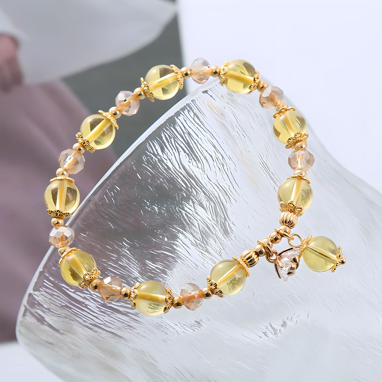 Luxyin Virginia Citrine Crystal Bead Bracelet