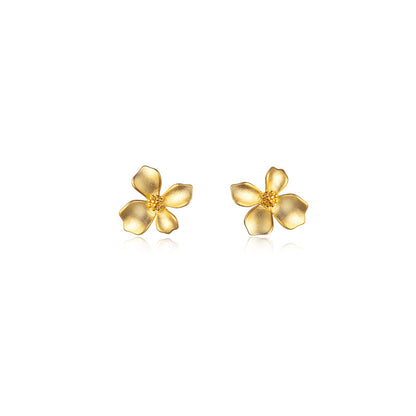 S925 Sterling Silver Vintage Matte Gold Four-Petal Flower Stud Earrings