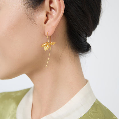 Luxyin Magnolia Whisper: Sterling Silver Floral Drop Earrings