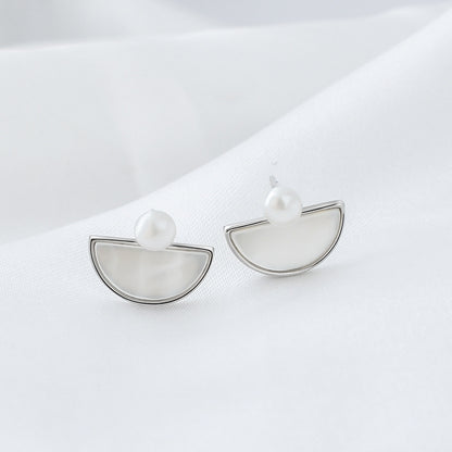 Luxyin S925 Silver Crescent Mother-of-Pearl Stud Earrings