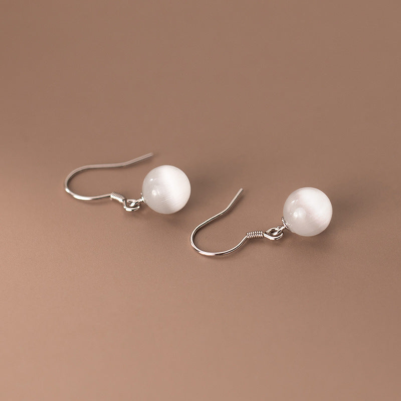 S925 Silver Synthetic Moonstone Drop Earrings Korean Minimalist Fresh Summer Style