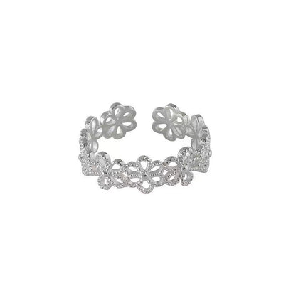Luxyin S925 Sterling Silver Floral Ring - Adjustable Open Ring
