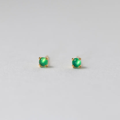 Green Chalcedony Round Stud Earrings S925 Sterling Silver