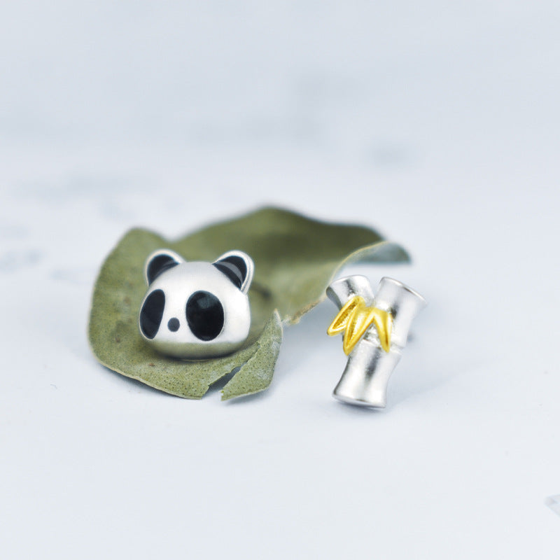Luxyin Panda & Bamboo S925 Silver Asymmetrical Stud Earrings