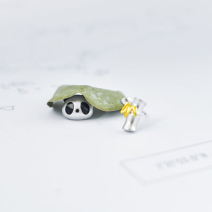 Luxyin Panda & Bamboo S925 Silver Asymmetrical Stud Earrings