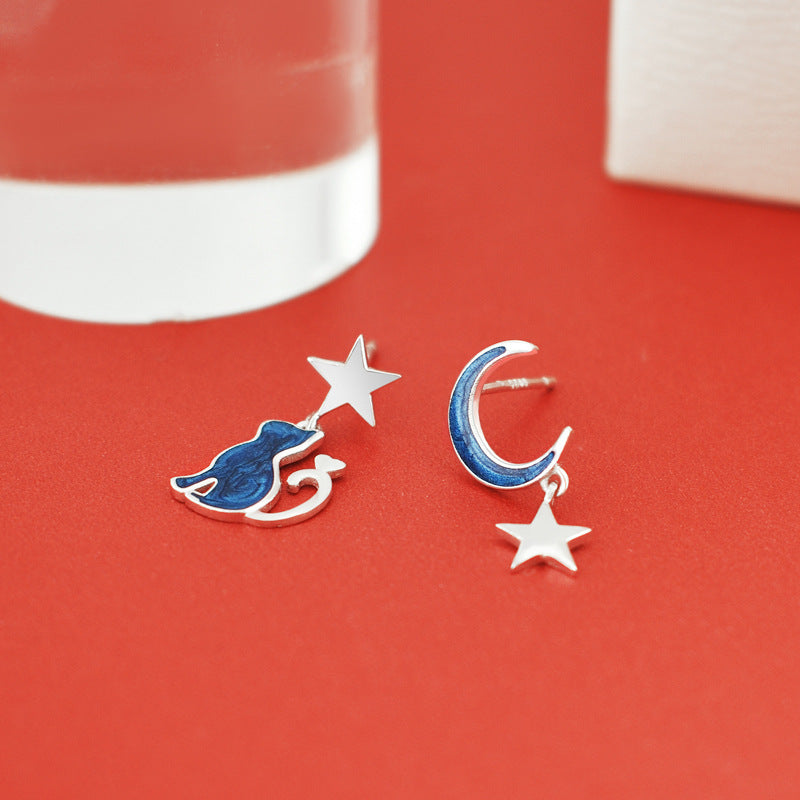 Luxyin Starry Cat 925 Silver Stud Earrings