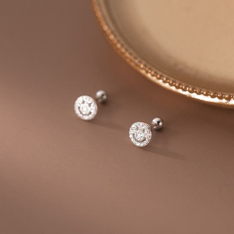 Luxyin S925 Silver Smiling Face Stud Earrings - Korean Style