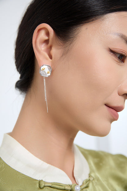 Luxyin Petite Bird & Lotus S925 Silver Earrings