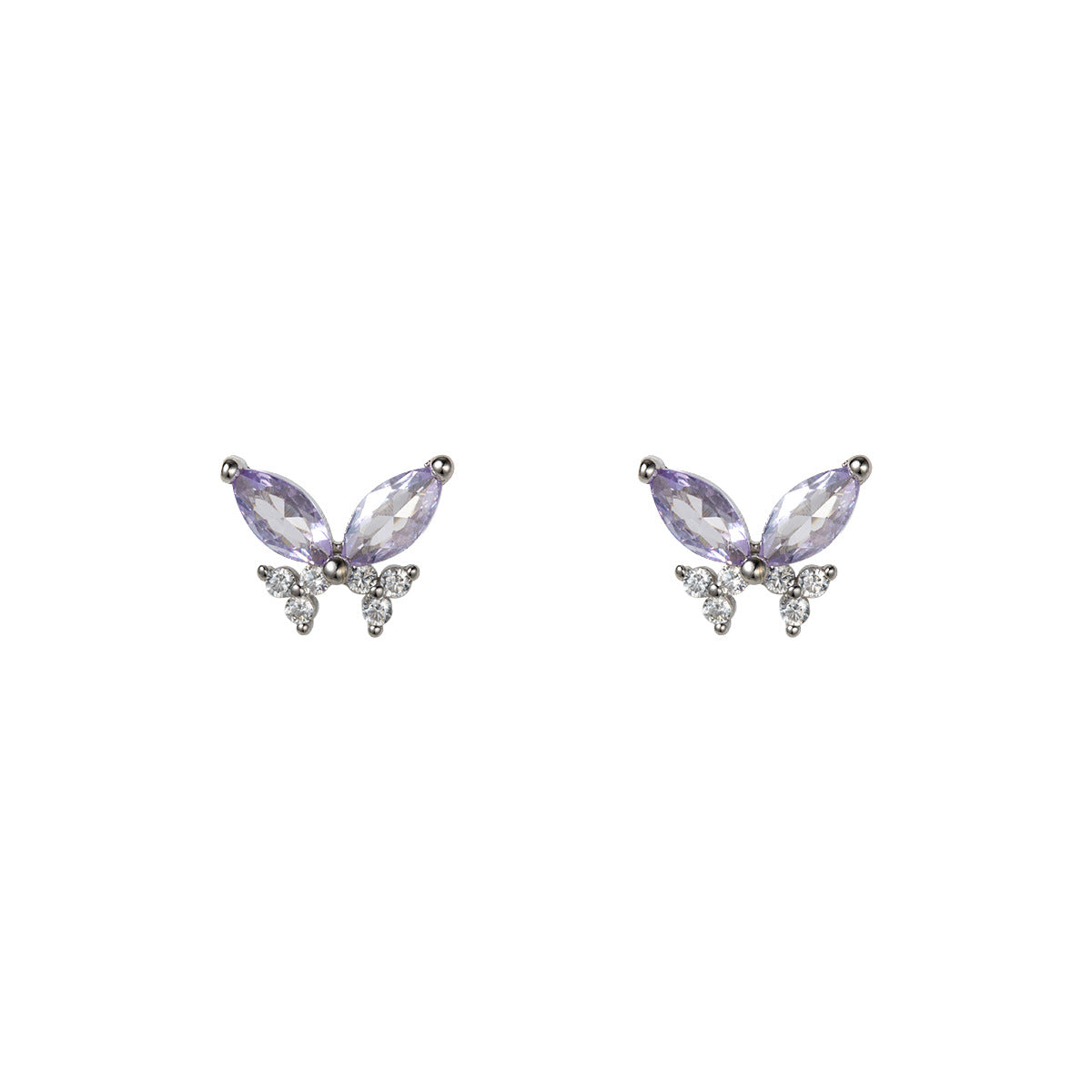 S925 Sterling Silver Purple Zircon Butterfly Stud Earrings