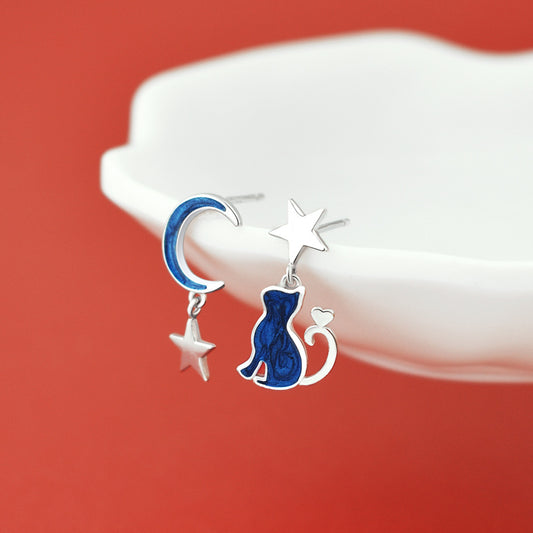 Luxyin Starry Cat 925 Silver Stud Earrings
