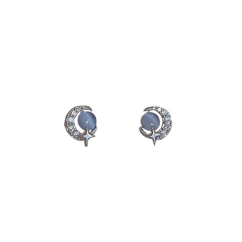 Luxyin 925 Sterling Silver Star & Moon Cat Eye Stud Earrings