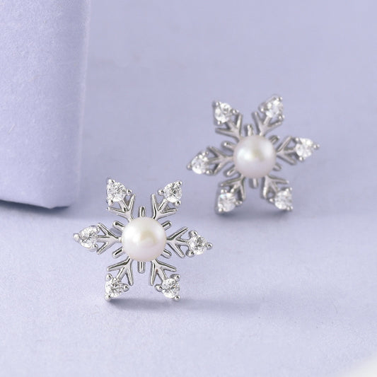 Luxyin Snowflake Sparkle 925 Silver Stud Earrings