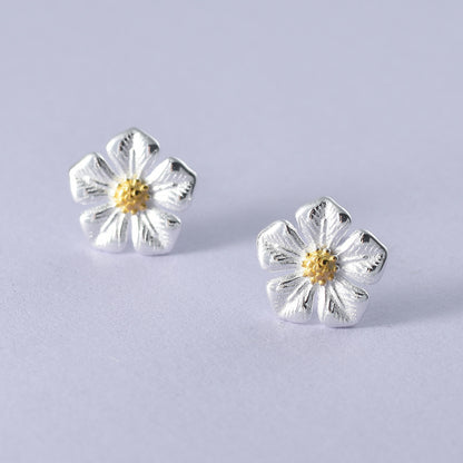 Luxyin 925 Sterling Silver Five-Petal Flower Stud Earrings