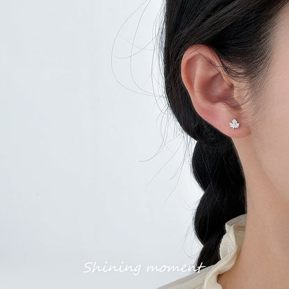Maple Leaf Threaded Stud Earrings in S925 Sterling Silver with Screw Back