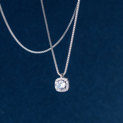 Luxyin Sterling Silver Square Zirconia Necklace