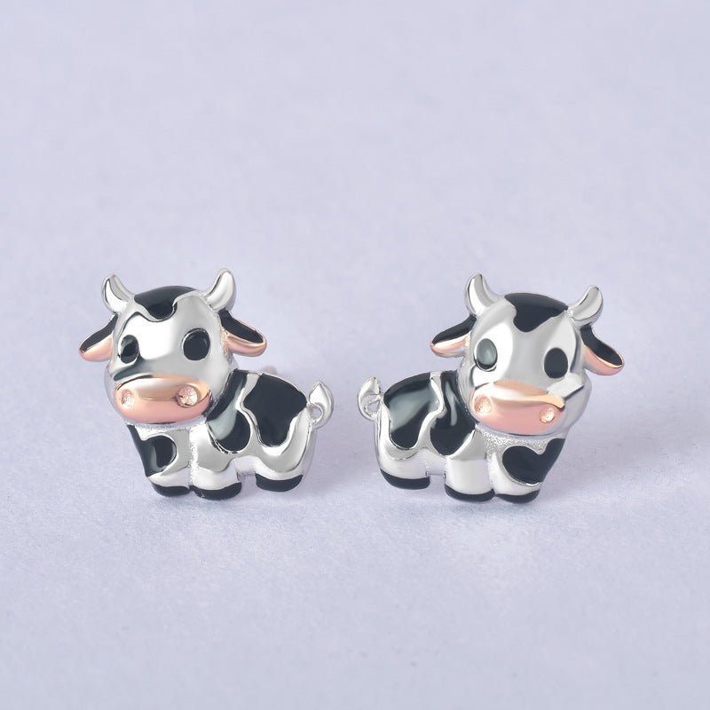 Luxyin 925 Sterling Silver Cow Stud Earrings - Cute & Minimalist