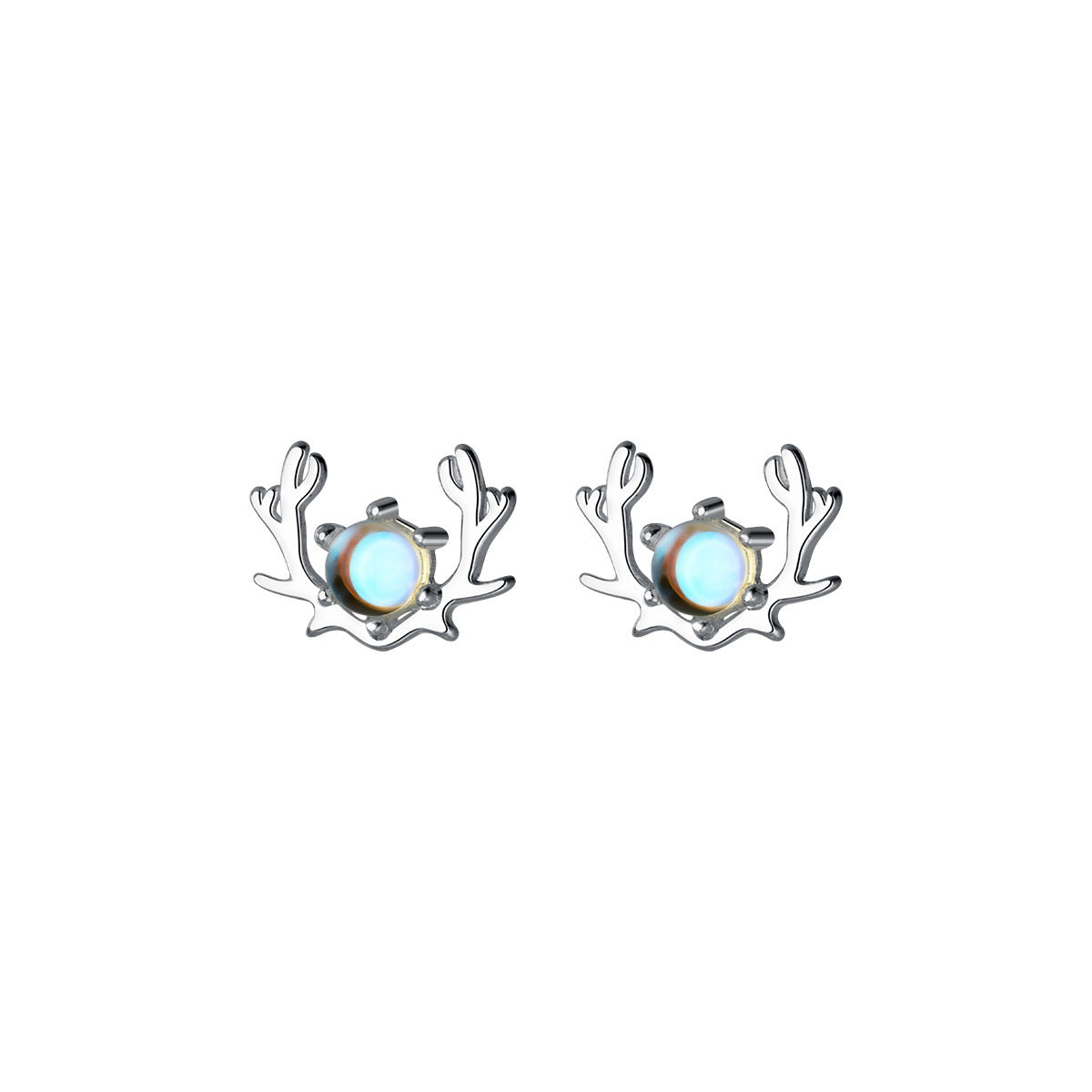 Luxyin 925 Sterling Silver Reindeer Antler Stud Earrings with Crystal Beads