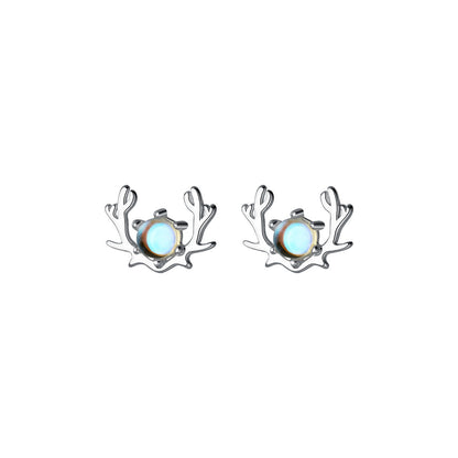 Luxyin 925 Sterling Silver Reindeer Antler Stud Earrings with Crystal Beads