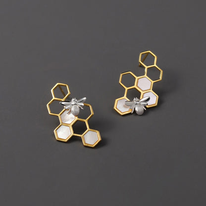 Luxyin Honeycomb & Bee Sterling Silver Studs
