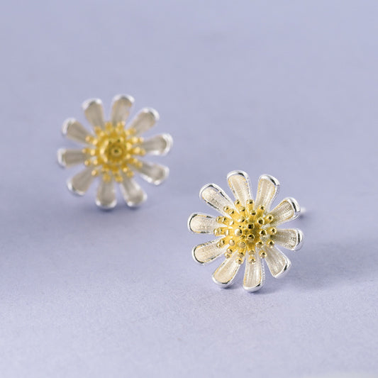 Luxyin S925 Sterling Silver Daisy Stud Earrings - Sweet & Fresh Style