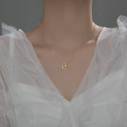 Luxyin Celestial Sparkle: Sterling Silver Star & Moon Necklace ✨