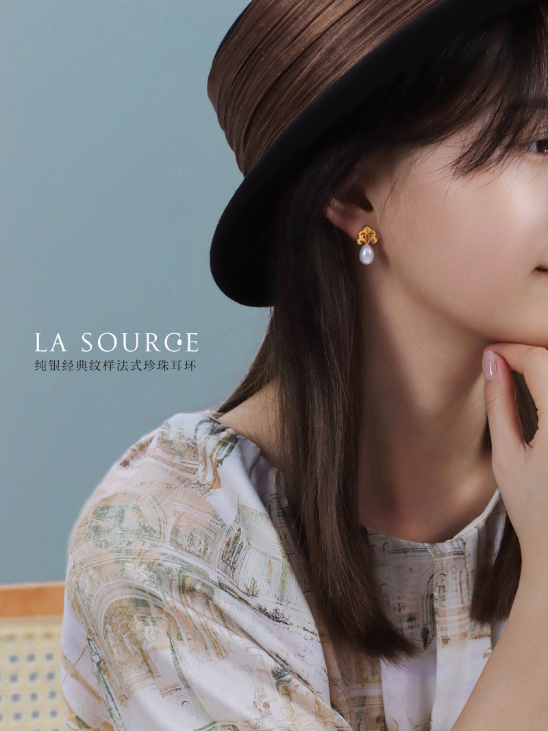 Luxyin French Pearl Sterling Silver Studs