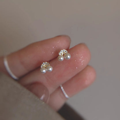 Luxyin S925 Sterling Silver Cherry Stud Earrings with Synthetic Pearl & CZ Accents