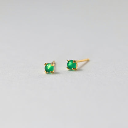 Green Chalcedony Round Stud Earrings S925 Sterling Silver