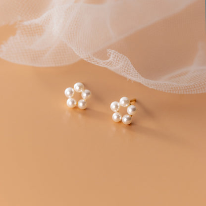 S925 Sterling Silver Minimalist Synthetic Pearl Flower Stud Earrings