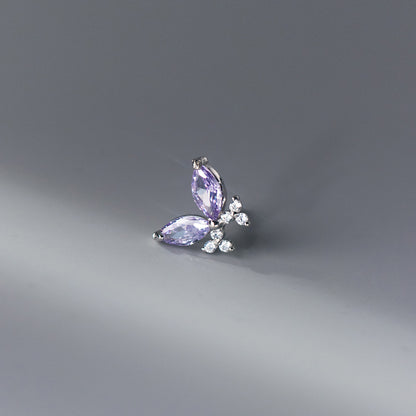S925 Sterling Silver Purple Zircon Butterfly Stud Earrings