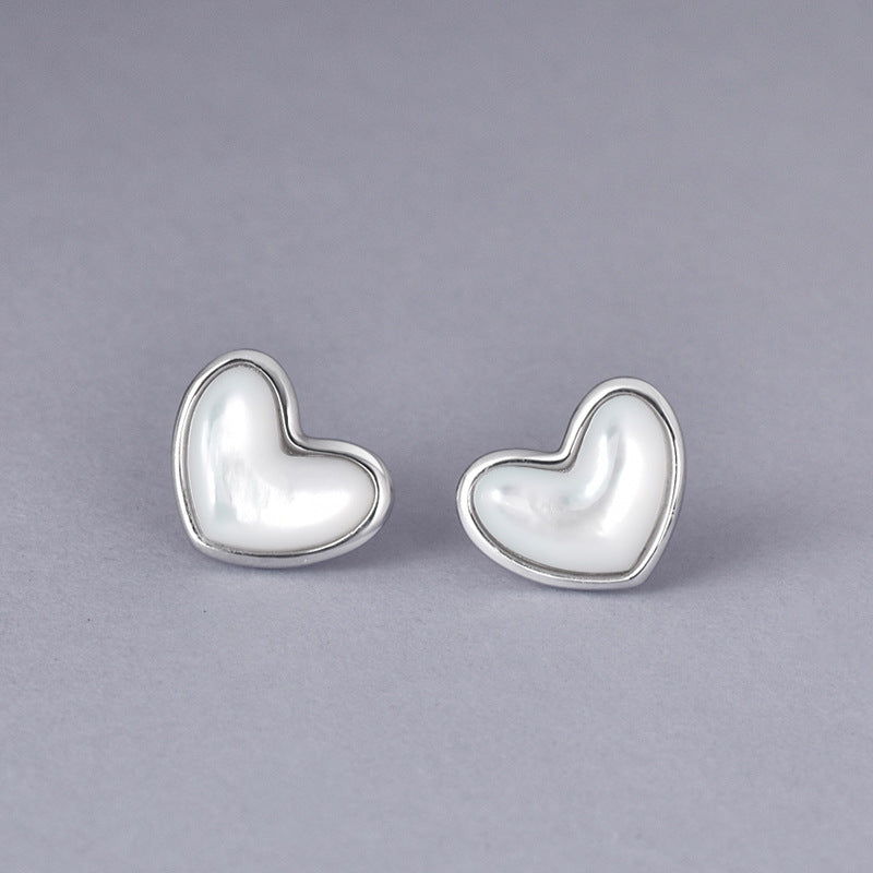 Luxyin S925 Silver Heart Stud Earrings - Mother of Pearl Delight ✨
