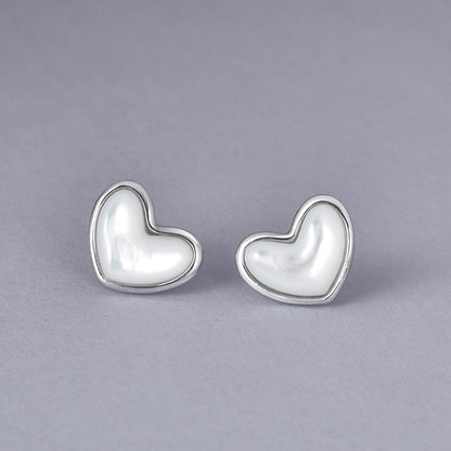 Luxyin S925 Silver Heart Stud Earrings - Mother of Pearl Delight ✨