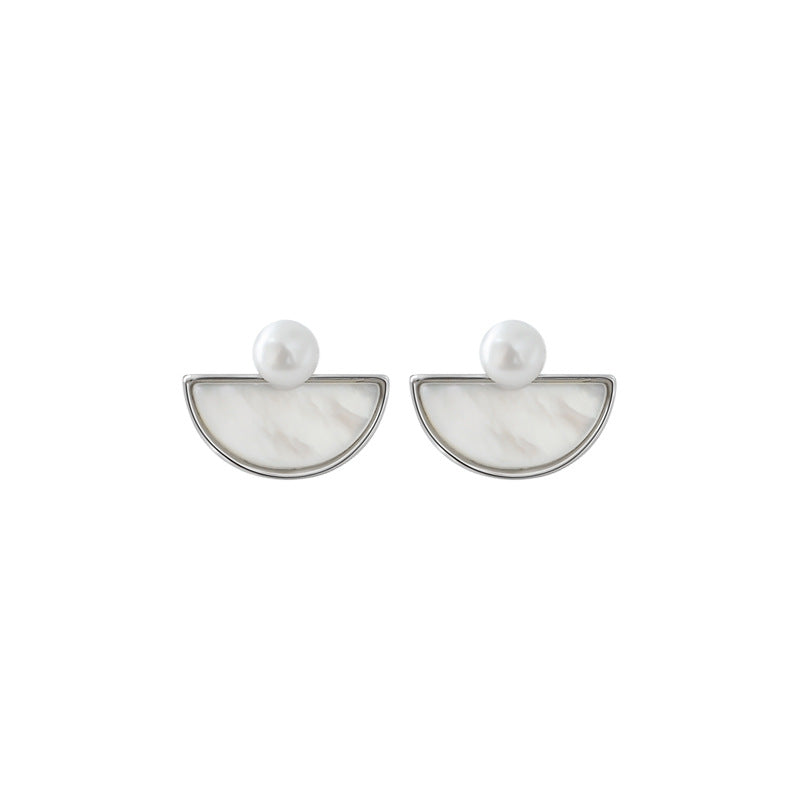 Luxyin S925 Silver Crescent Mother-of-Pearl Stud Earrings